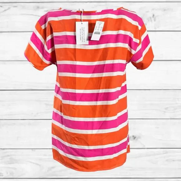 3. NEW W/Tag J-Crew Factory 100% SILK Striped Top PInk/White/Orange - Picture 4 of 6
